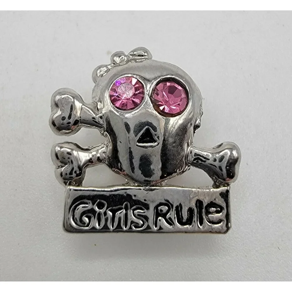 Fashion Jewelry Silver GIRLS RULE‎ PINK GEM EYES CHARM